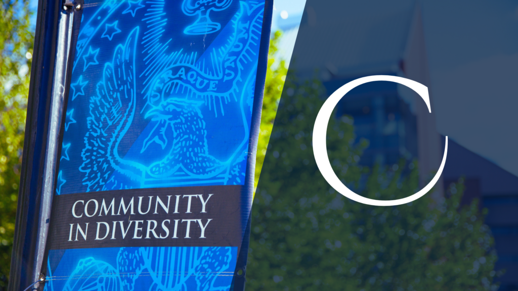A campus signage saying, "A Community in Diversity".